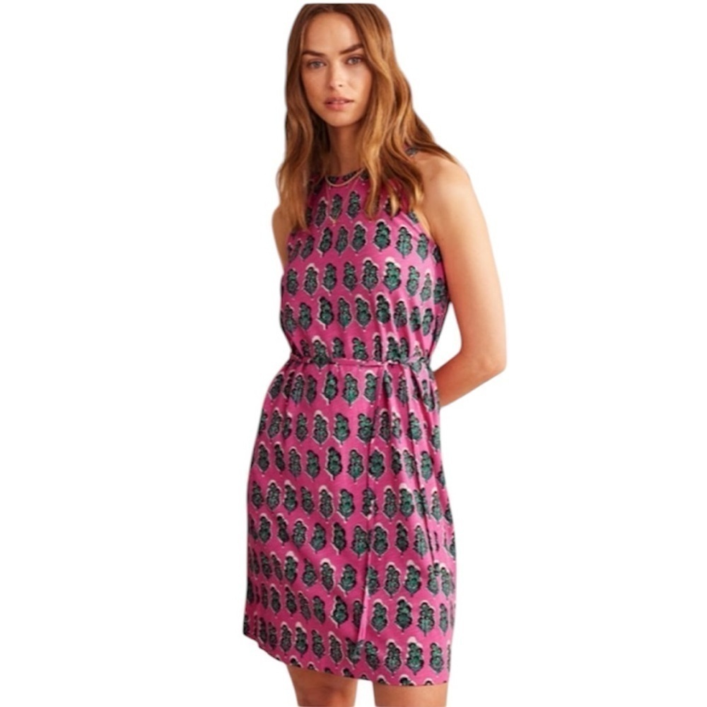 Boden | Women's Botanic Vine Swing Jersey Sleeveless Belted Dress Size 2